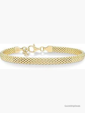 18K Gold Plated 925 Sterling Silver Italian Mesh Link Chain Bracelet